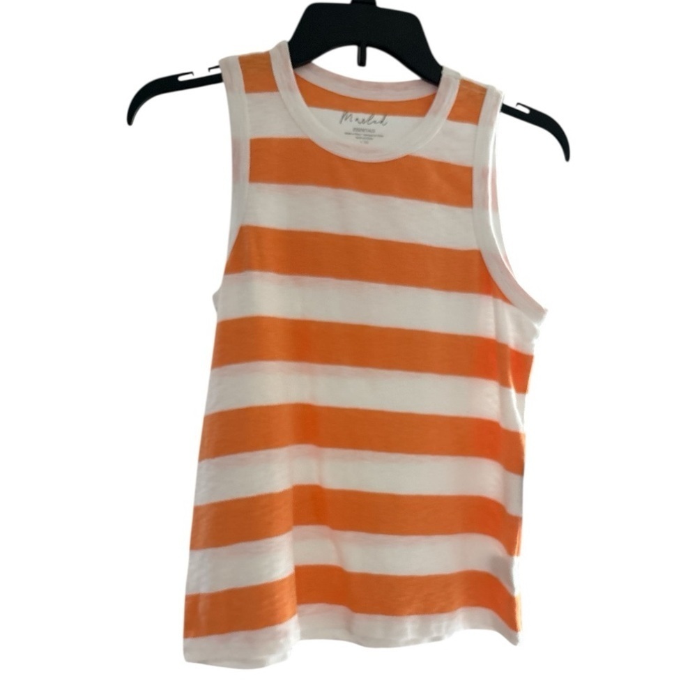 Marled White Tangerine Striped Cotton Modal Top - Picture 3 of 7